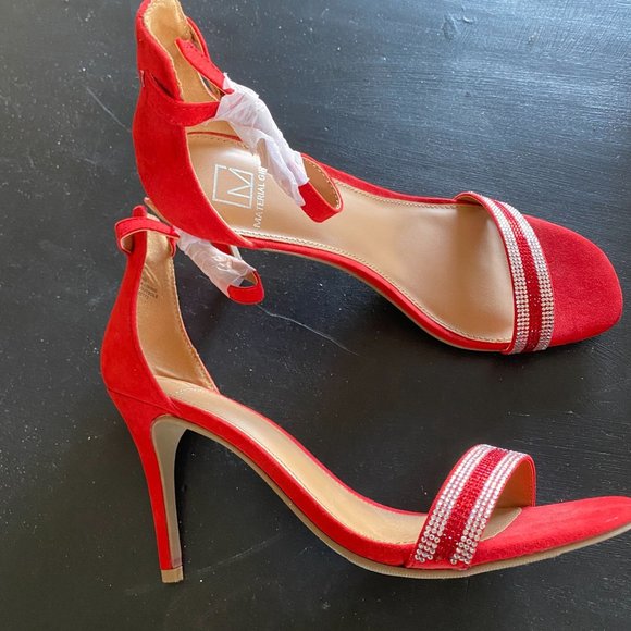 Material Girl Red Strappy Sandals with Rhinestones - Picture 3 of 8